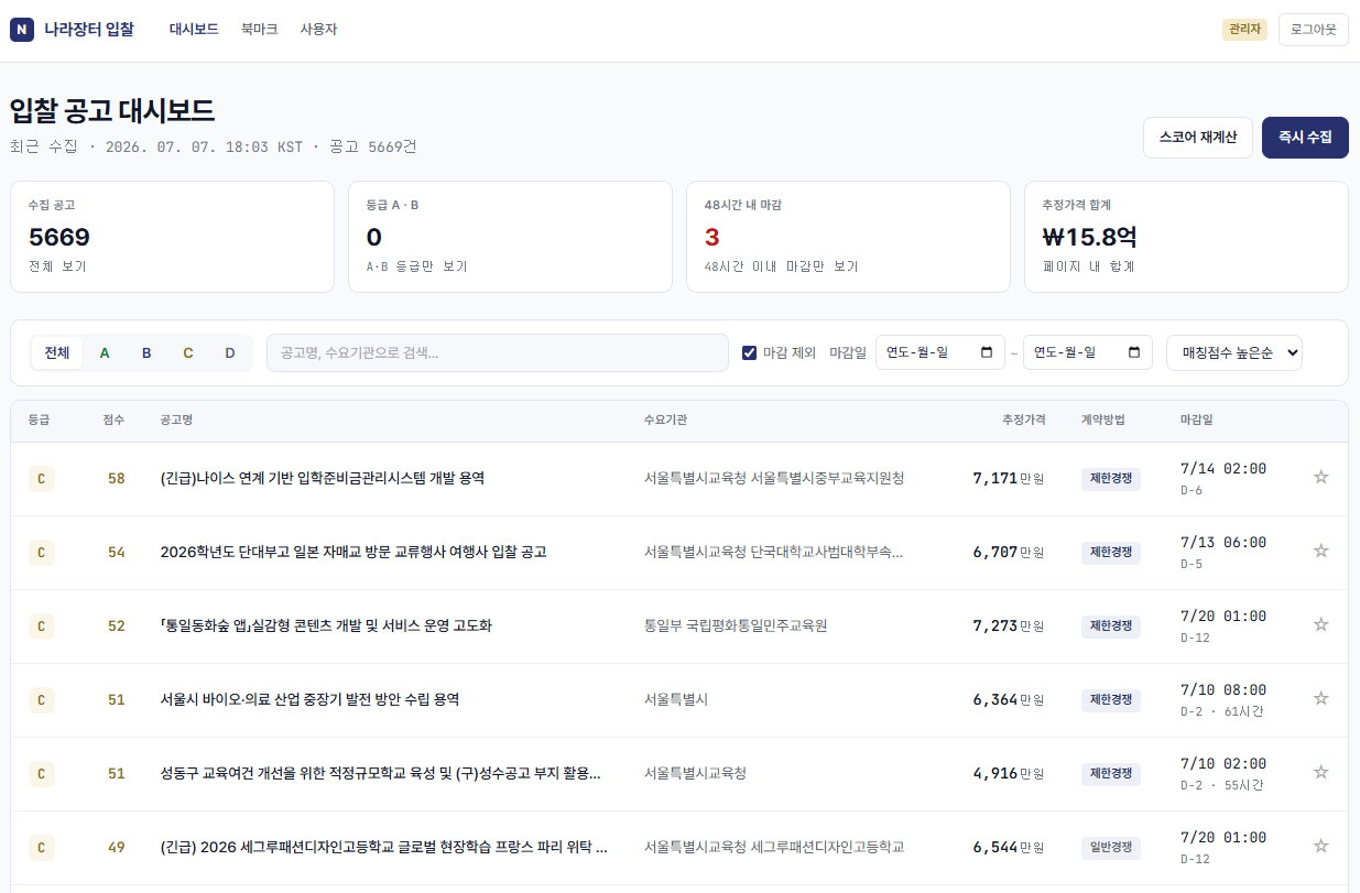 나라장터 IT 입찰 안내 시스템 화면